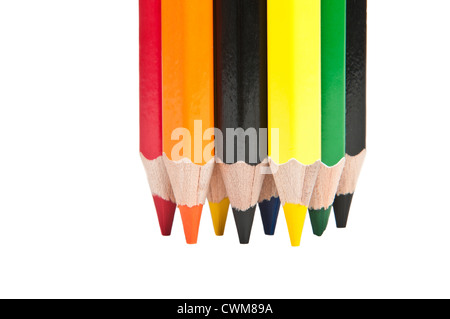 Farbstiften vor einem weißen Hintergrund Stockfoto