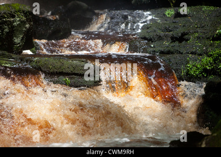 Wasser fließt über die Felsen an den Stromschnellen Stockfoto