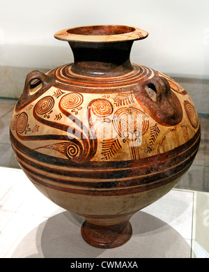 Terrakotta-Steigbügel-Glas mit Nautilusse spät Helladic IIIA 1400 – 1300 v. Chr. mykenische Vase Griechisch Griechenland Mykene Stockfoto