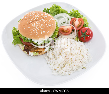 Döner Burger mit Reis, isoliert auf weiss Stockfoto