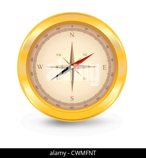Goldene Vektor Kompass isoliert auf weiss Stockfoto