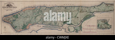 Topographische Karte der Stadt von New York zeigen original Wasserläufe und gemacht Stockfoto