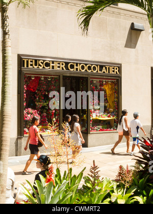 Teuscher Chocolatier in Rockefeller Center Channel Gärten, NYC Stockfoto