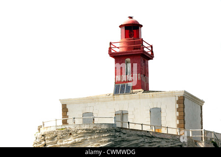 roten Leuchtturm isoliert auf weißem Hintergrund Stockfoto