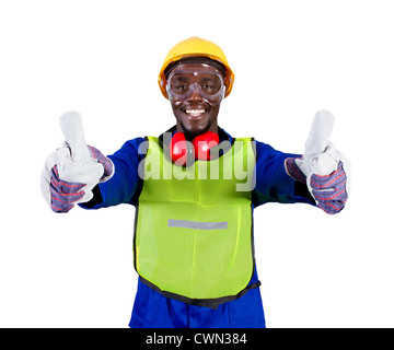 Afrikanische Industriearbeiters Daumen aufgeben Stockfoto