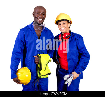 zwei afroamerikanische Industriearbeiter isoliert auf weiss Stockfoto