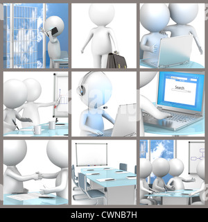 Business-Collage. Collage von Geschäftsleuten im Büro. 3D kleinen menschlichen Figuren. Stockfoto