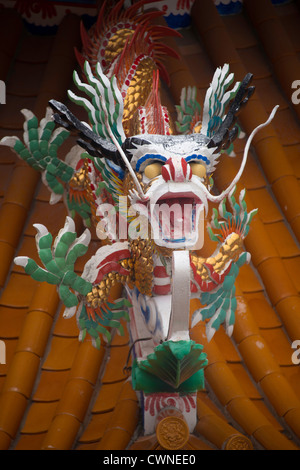 Kopf eines Drachen Dekoration chinesische Tempel in Bang Saen, Chonburi, Thailand Stockfoto