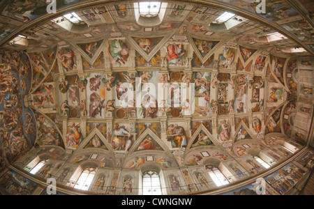 Das jüngste Gericht von Michelangelo an der Decke der Sixtinischen Kapelle, Vatikanische Museen, Rom, Italien, Europa Stockfoto