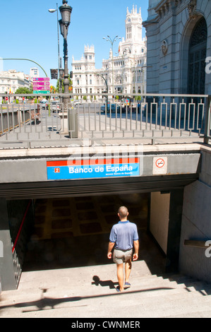 Banco de España U-Bahn Eingang. Madrid, Spanien. Stockfoto