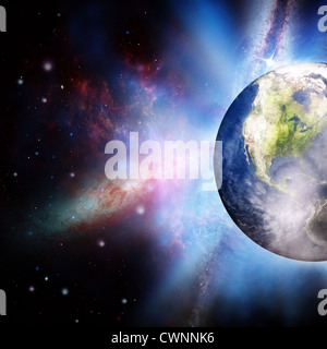 Aufgehende Sonne unter den Planeten Erde, abstrakt Stockfoto