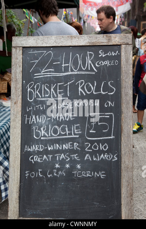 Schild an einem Stall in Maltby Street Market, Bermondsey Stockfoto