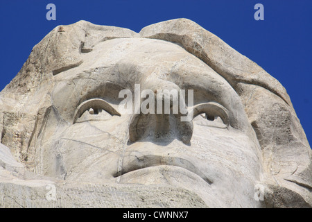 Nahaufnahme von Thomas Jefferson Porträt, Mount Rushmore national Memorial, Keystone, South Dakota, USA Stockfoto