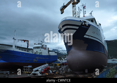 Eine Arbeitswerft in Tromso, Arktisches Norwegen. Stockfoto