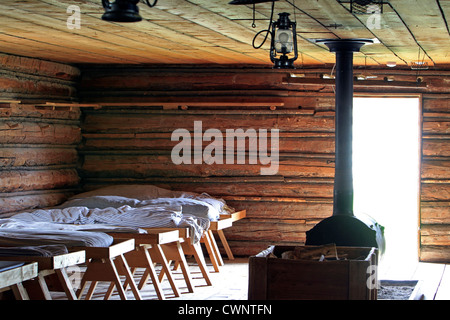 Alten Ranch Haus Stroh Etagenbetten. Fort Steele ein Erbe Stadt in British Columbia, Kanada. Historische Gebäude und Demonstrationen Stockfoto