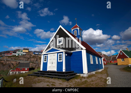 Der Bethel Church, aus dem Jahre 1775 in Sisimiut, die zweitgrößte Stadt in Grönland, an der Westküste gelegen. Stockfoto