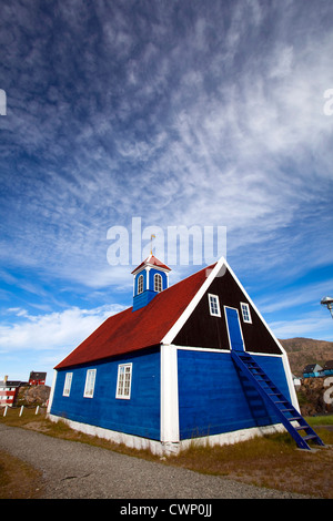 Der Bethel Church, aus dem Jahre 1775 in Sisimiut, die zweitgrößte Stadt in Grönland, an der Westküste gelegen. Stockfoto