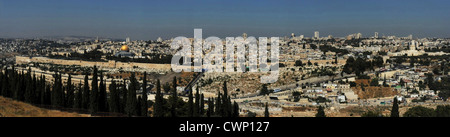 Panorama vom Mt Scopus einen Blick auf die Altstadt von Jerusalem von der Rockefeller-Museum, der Tempel-Mt Stockfoto