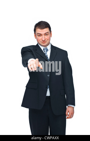 Zuversichtlich Jungunternehmen Mann zeigte auf Sie isoliert auf weißem Hintergrund Stockfoto