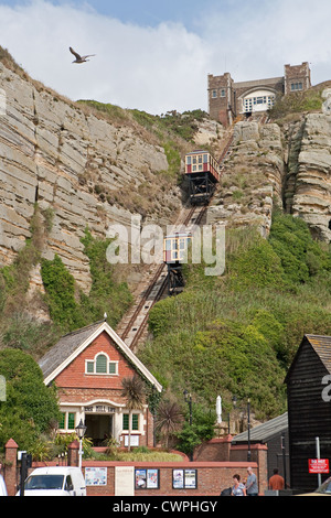 Standseilbahn West Hill in Hastings Stockfoto
