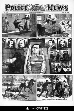 Jack The Ripper, Polly Nichols, The Police News Startseite Berichterstattung das erste Opfer des viktorianischen Serienmörders im Londoner East End Stockfoto