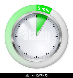 Grün-Timer-Symbol. Fünf Minuten. Abbildung auf weiß. Stockfoto