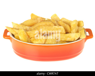 Traditionelle britische Geschäft gekauft Favorit Takeaway Teil des Chips Mahlzeit, vor einem weißen Hintergrund isoliert, mit einen Freistellungspfad, kein Volk Stockfoto