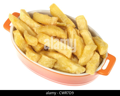 Traditionelle britische Geschäft gekauft Favorit Takeaway Teil des Chips Mahlzeit, vor einem weißen Hintergrund isoliert, mit einen Freistellungspfad, kein Volk Stockfoto