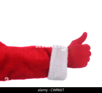 Santa Claus ausgestreckten Arm machen Daumen hoch Geste. Querformat auf einem weißen Hintergrund. Stockfoto