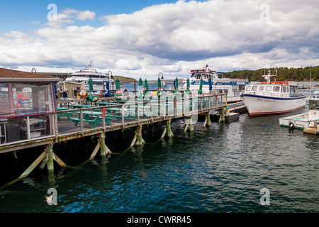 Tour Bootsanleger am Bar Harbor auf Mount Desert Island in Maine. Stockfoto