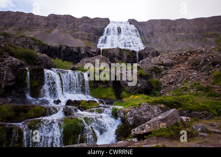 Dynjandi (auch bekannt als Fjallfoss) Wasserfall in Nordisland, Westfjorde-Raum, Europa Stockfoto