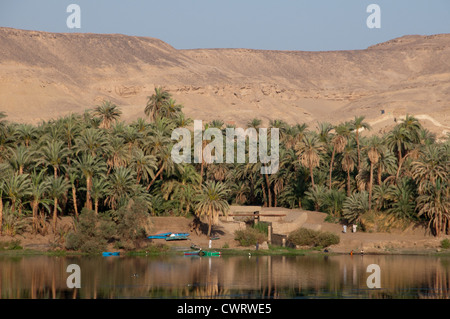 Ober-Ägypten, Nil Fluss Landschaft zwischen Luxor und Assuan Stockfoto