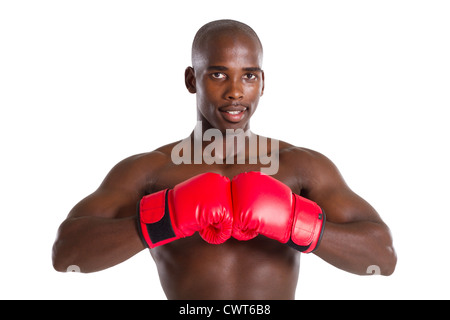 Afroamerikaner fit Mann mit Boxhandschuhen Stockfoto