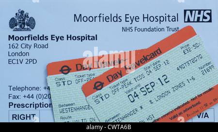 Zugticket nach Moorfields Eye Hospital Krankenhaus London Stockfoto