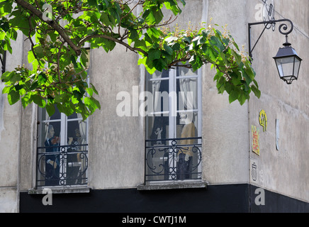 Paris, Frankreich. Trompe l ' oeil-Fenster in der Rue Quincampoix (4. Arr) Stockfoto