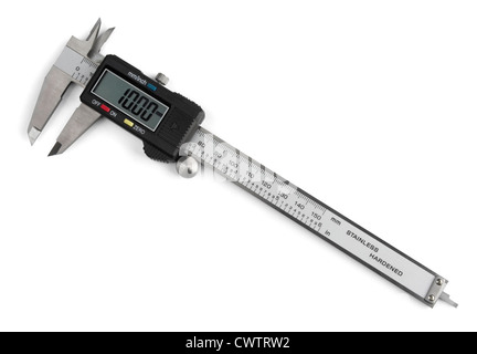 Elektronische digitale Vernier-Bremssattel isoliert auf weiss Stockfoto