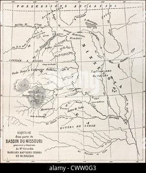 Alte Karte des Teils des Missouri-Becken in Nebraska, USA Stockfoto