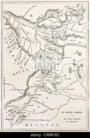 Alte Landkarte Äthiopien, von Gondar Takeze River Stockfoto