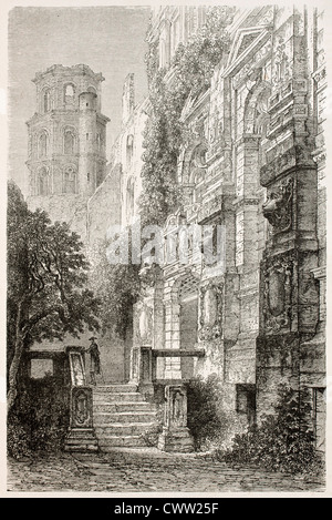 Heidelberger Schloss Eingang alte Ansicht, Deutschland. Erstellt von Stoobant, veröffentlicht am Le Tour Du Monde, Paris, 1867 Stockfoto