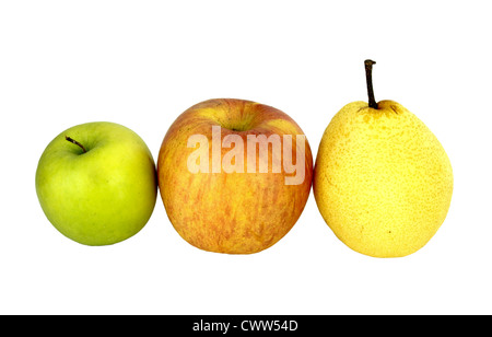 Apple und Nashi Birne auf weißem Hintergrund Stockfoto