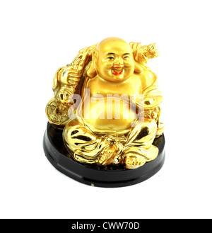 Gold smile Buddha Statue auf weißem Hintergrund Stockfoto
