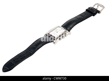 Sehen Sie mit einem Lederband auf weißem Hintergrund. Stockfoto