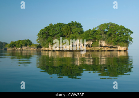 Kalksteininseln oder "Mogotes", Nationalpark Los Haitises, Dominikanische Republik Stockfoto