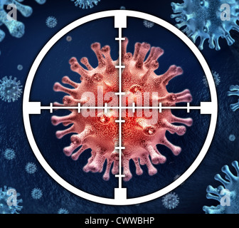 Forschung, um die Infektion mit gezielte medizinische Behandlung mit Dosen von Pharma und Krankenhaus Medizin, entwickelt von Wissenschaftlern und Ärzten vertreten durch bakterielle Viren Zellen mit Fadenkreuz Ziel zu heilen. Stockfoto