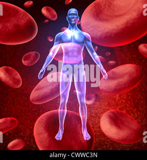Menschlichem Blutzirkulation Symbol mit roten Blutkörperchen durch Venen und menschlichen Kreislauf repräsentieren eine medizinische fließt er Stockfoto