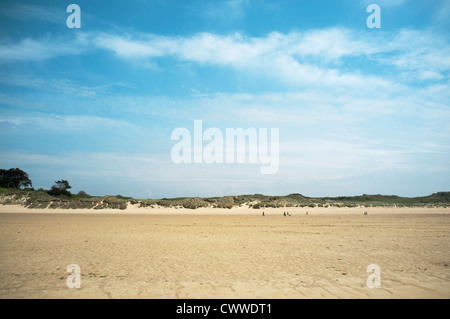 Menschen zu Fuß entlang des Strandes in der Ferne bei Rock, Cornwall, England, UK. Stockfoto