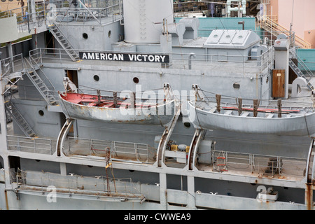 Renovierte militärischer Frachter SS American Victory dient als ein Museum mit Tag in Tampa, Florida-Kreuzfahrten Stockfoto