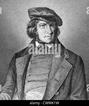 August Heinrich Hoffmann von Fallersleben (1798-1874) auf Kupferstich aus dem Jahr 1859. Deutscher Dichter. Stockfoto