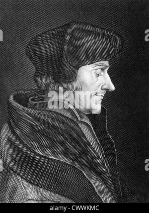 Desiderius Erasmus (1466-1536) auf Kupferstich aus dem Jahr 1859. Niederländischen Renaissance-Humanist, Priester, Gesellschaftskritiker, Lehrer & Theologe. Stockfoto