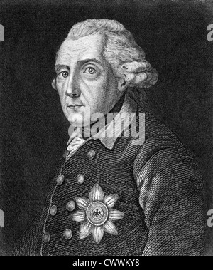 Friedrich II. (1712-1786) auf Kupferstich aus dem Jahr 1859. König von Preußen im Jahre 1740-1786. Stockfoto